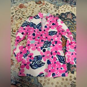 MAHI GOLD Pink and Blue Floral preppy Bright Top XS